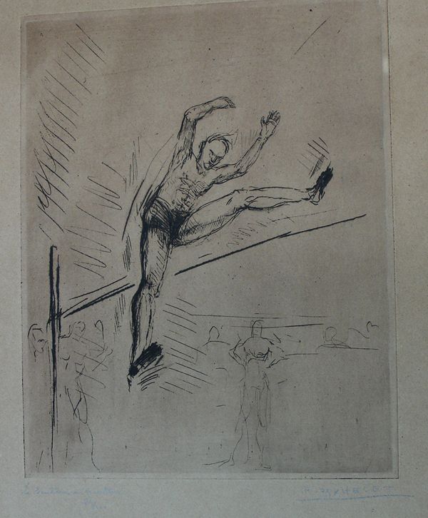 Paul Daxhelet original sport engraving etching ? 21 / 100 LE SAUTEN EN 