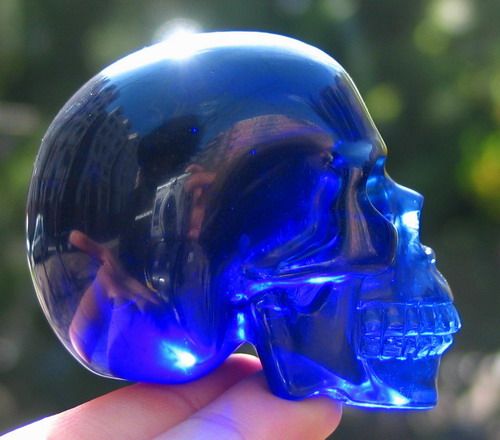 Deep Blue Obsidian Carved Crystal Skull/Head Healing, Crystal Healing 