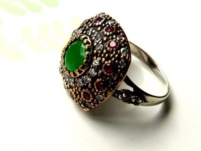 SQUARE ARTISAN TURKISH RING WITH RUBIES EMERALDS AND ZIRCONS  