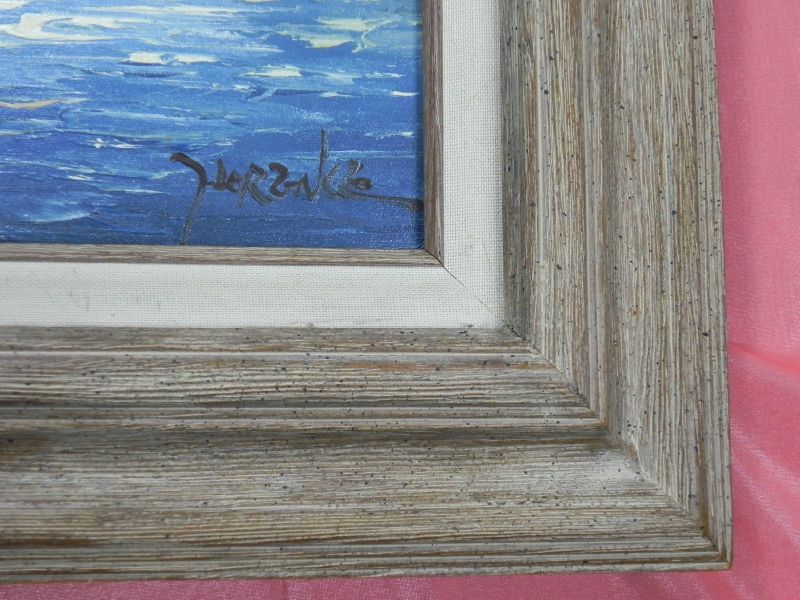 VINTAGE OIL ON CANVAS SAILBOATS SEA BOAT SIGNED FRAMED PAINTING  