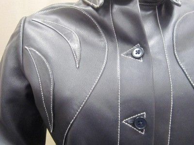   genuine Leather Jacket/Shirt w/white stitching Black Sz 6 #0617  