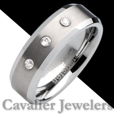 MENS TUNGSTEN RING WEDDING BAND DIAMOND 077 8MM_W  