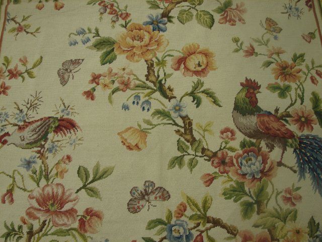 4X6 FLORAL & BIRDS DESIGN NEEDLEPOINT RUG BIRDS  