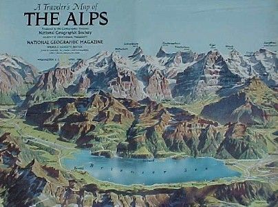   Panorama Map ALPS France Austria Germany Zermatt Matterhorn Mont Blanc