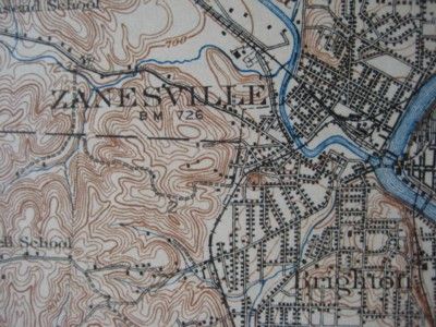 1910 Electric Railway National Road Map ZANESVILLE Ohio  