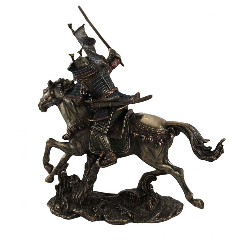 Samurai Battle Warrior On Horseback Statue Figure  