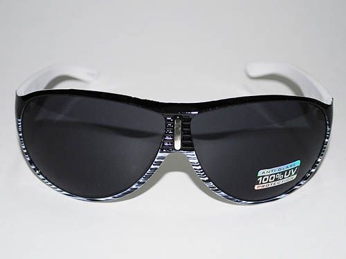 New Wave 80s Emo Punk Black White Striped Sunglasses  