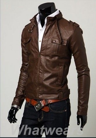 Mens Slim Fitted Stylish PU Leather Coat Short Jacket 3 Size N76 