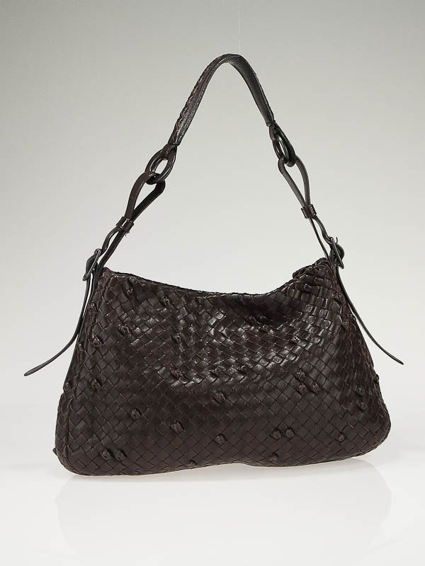 Bottega Veneta Ebano Woven Leather Naruto Knot Small Hobo Bag  