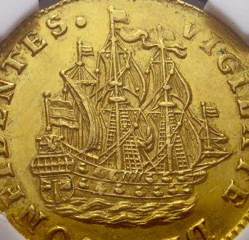 NGC AU 58 1751 NETHERLANDS GOLD SHIP SHILLING REMARKABLE COIN  