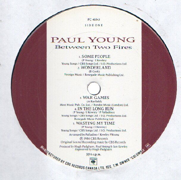 Paul Young Between Two Fires LP NM Canada CBS FC 40543  