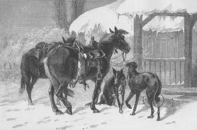 POLAND Coursing 2 Polish hunters, antique print, 1873  