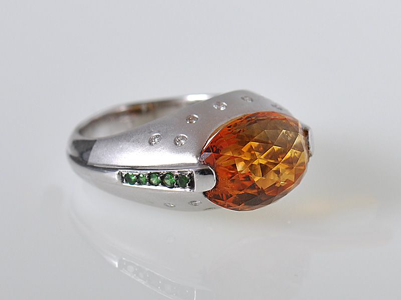 Gadi 18K White Gold Citrine Diamond Tsavorite Ring  