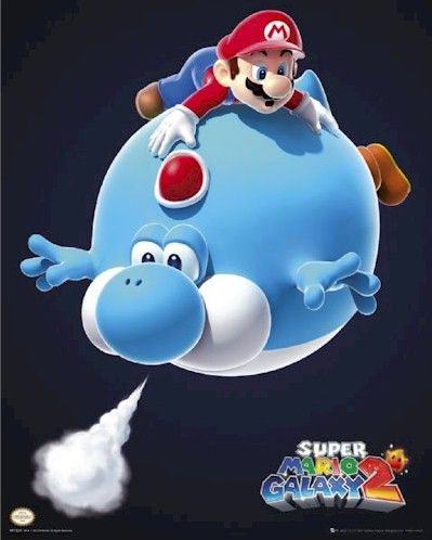 VIDEO GAME POSTER ~ SUPER MARIO GALAXY 2 YOSHI BLUE  