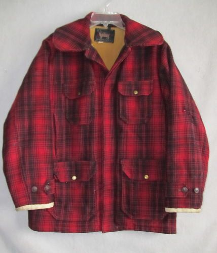 V3577 Woolrich 1930s 40s Red Plaid Hunting Coat, Mens S  