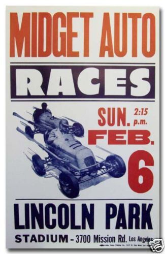 1946 Lincoln Park Stadium LA Midget race vintage poster 40s limited 