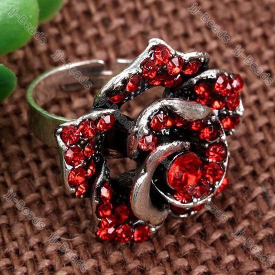 1P Crystal Rhinestone Rose Adjustable Cocktail Ring SZ6  