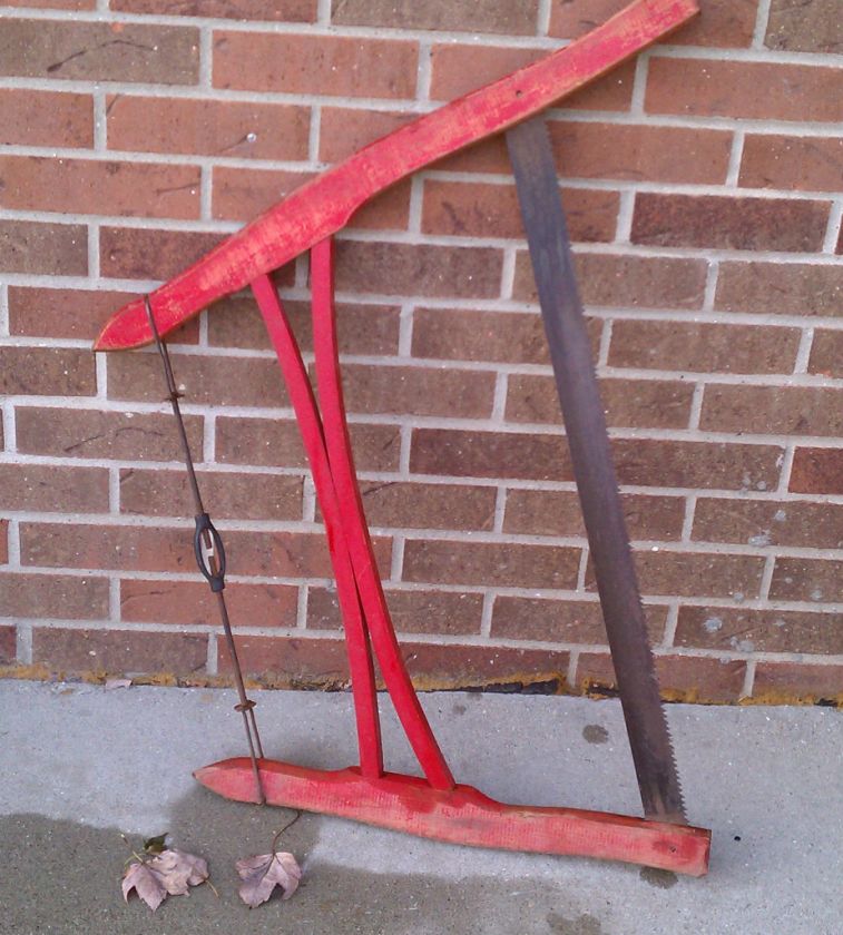 Vintage Wood Buck Bow Hand Saw Two Man Red  