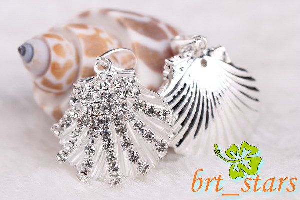   Rhinestone Silver Plate seashell Fit Pendants Charms 30×22mm TS8