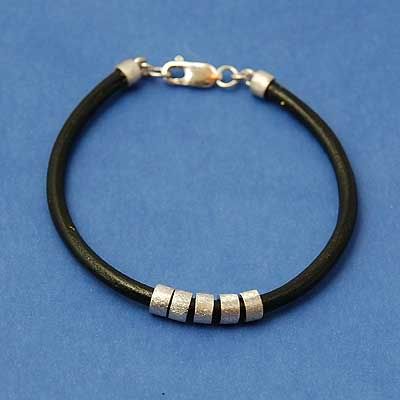 Fred Bennett Leather & Sterling Silver Mens Bracelet  