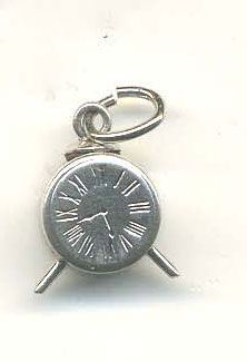 Vintage sterling OLD FASHIONED ALARM CLOCK charm 3 D  