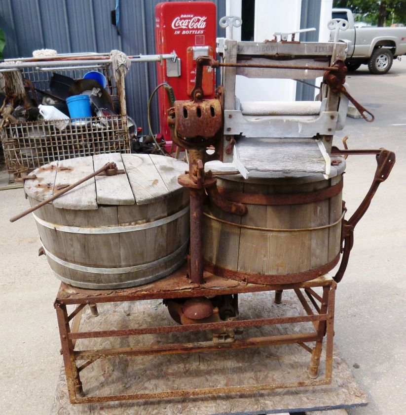 Antique One Minute Wringer Washer Two Wooden Tubs  