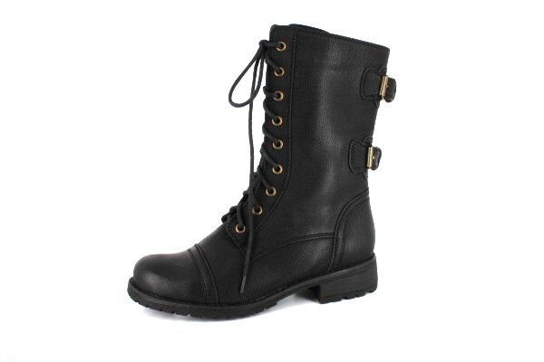 WILD DIVA TIMBERLY 02 COMBAT BOOTS. 1.5 inch heel, 0 inch platform.