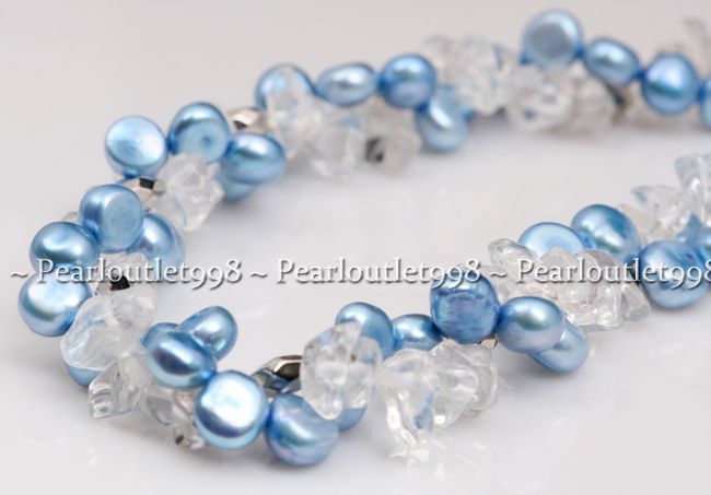 GENUINE BLUE FRESHWATER PEARL NATURAL CRYSTAL NECKLACE  