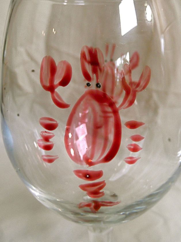 HAND PAINTED LOBSTER WINE GLASSES   DISHWASHER SAFE  