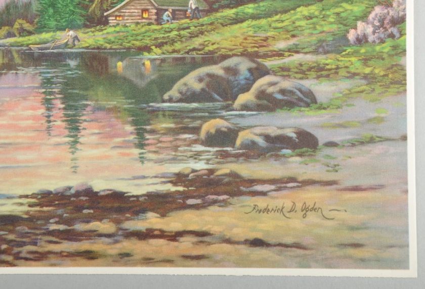 Frederick D. Ogden 1957 Mountain Twilight Vintage Print Cabin Lake 