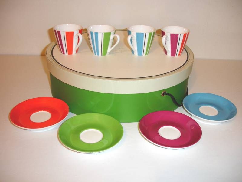 Kate Spade Collins Stripe Demitasse 4 Cups Saucers NIB  