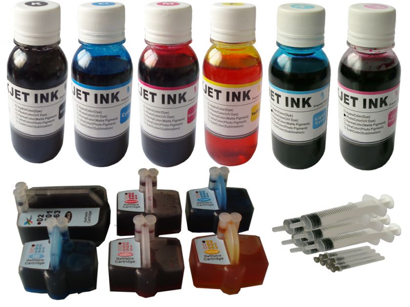 Refillable cartridge HP 02 D61 D7255 C5150 C6175+Ink 6s  