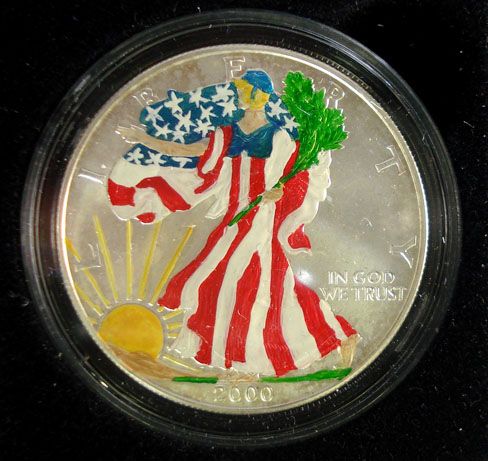 2000 ASE, COLORIZED FRONT ONLY, ONE Oz .999 SILVER  