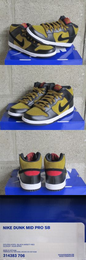   SB Dunk Mid Pro Golden Hops Black Varsity Red DS Sz 8 new 314383 706