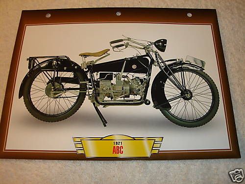 1921 ABC British Motorcycle PRINT 7x10 PICTURE CARD  