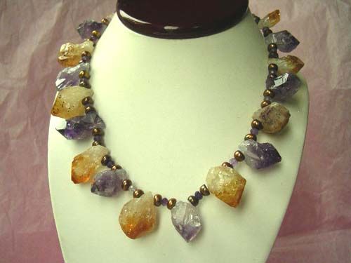 FiINE Genuine Amethyst Citrine Crystal Nugget Necklace  