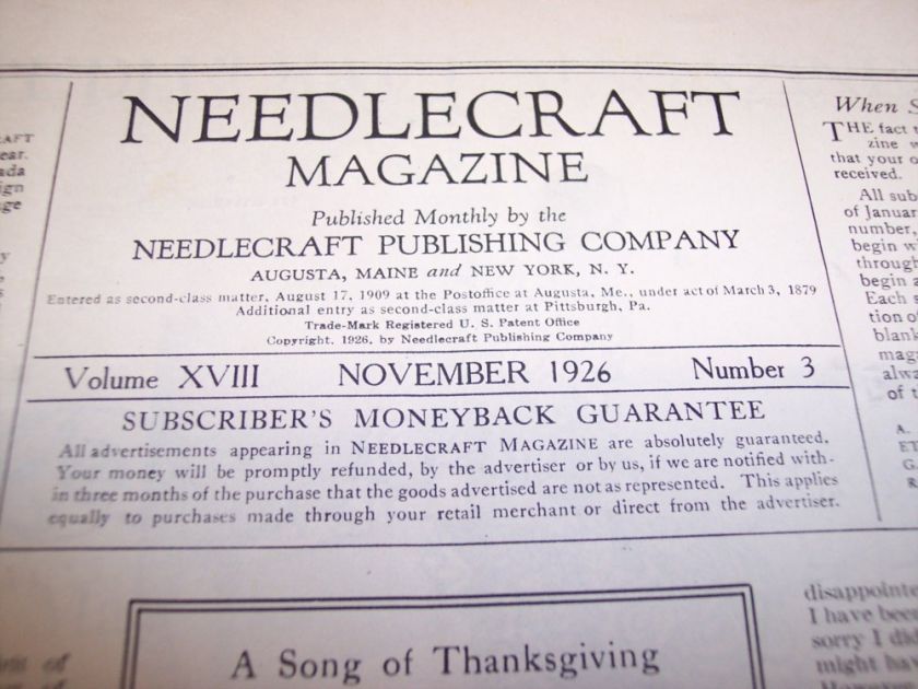 RK212 Vintage Nov 1926 Needlecraft Magazine Knitting  