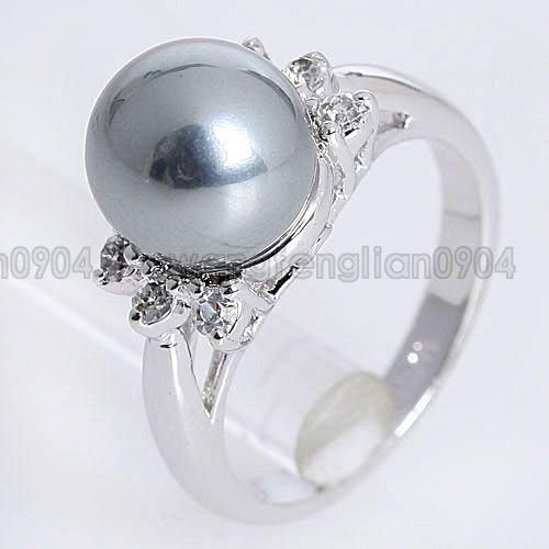 9cm Pearl Ring 18K GP use Swarovski Crystal 90710  