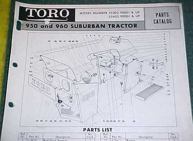 1968 TORO 950 & 960 SUBURBAN TRACTOR ILLUS. PARTS LIST  