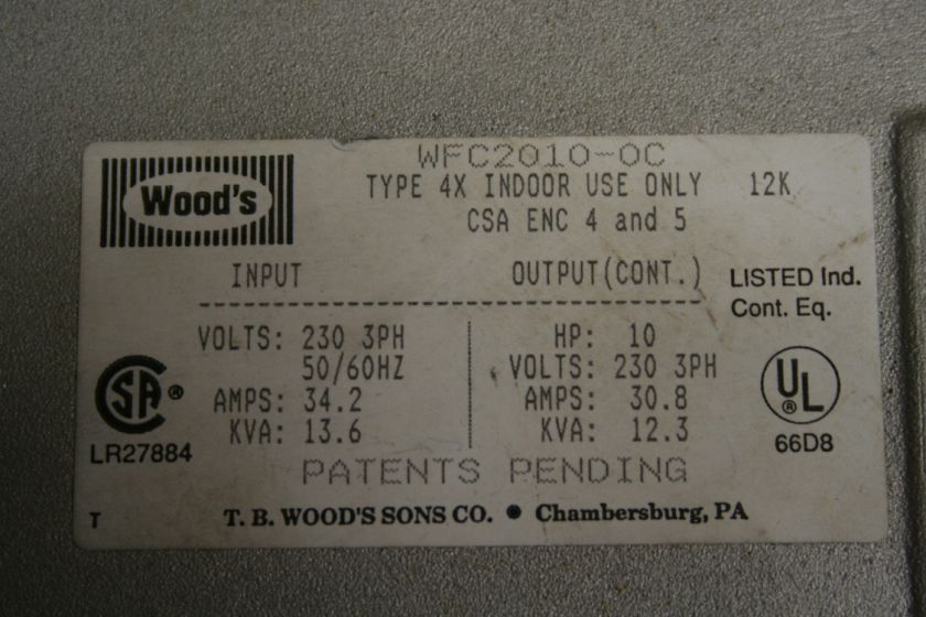 VFD Ac drive Woods 10 HP used WFC2010 OC  