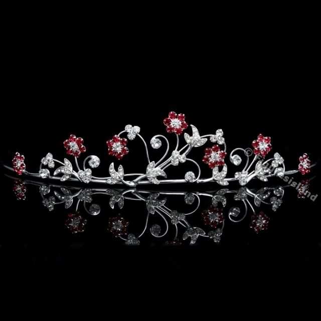 Apple Red Wedding Bridal Crystal Flower Tiara UT453  