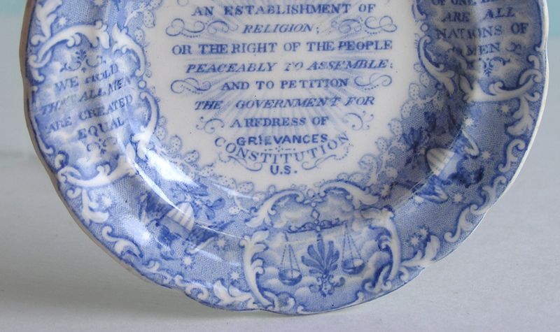 Historical Staffordshire Cup Plate ~ANTI SLAVERY LOVEJOY~ Blue 