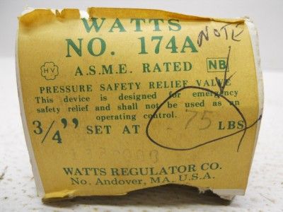 WATTS 174A PRESSURE SAFETY RELIEF VALVE 3/4 INLET & OUTLET  