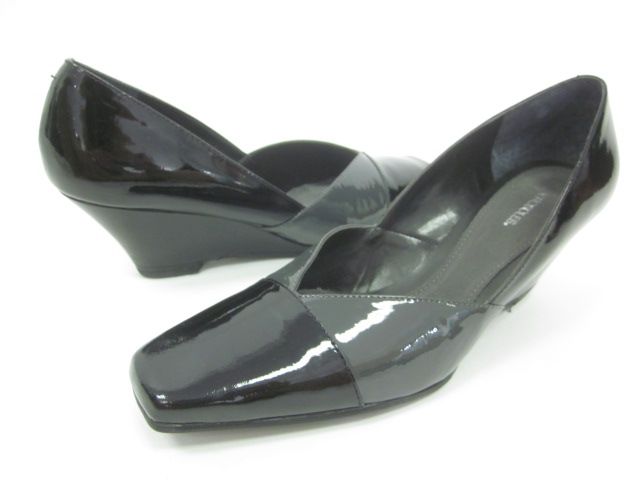 AEROSOLES Black Gray Patent Leather Wedges Shoes Sz 8  