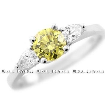 07ct VS1 FANCY CANARY YELLOW DIAMOND 3 STONE ENGAGEMENT RING 14K 