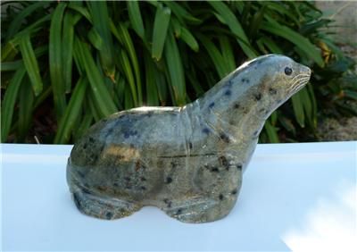 SIGNED ALASKA SOAPSTONE SEAL INUIT ESKIMO NATIVE SEA HAND CARVED 