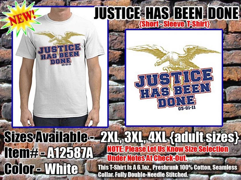 Justice Has Been Done / White Tee / Sizes   2XL,3XL,4XL  