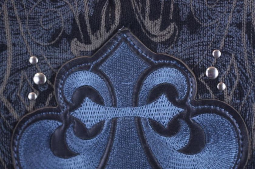 OS NWT Affliction All Cotton Black Fleur De Lis Distressed Knit Beanie 