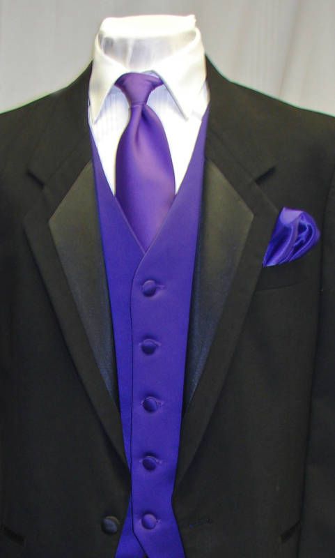 39 L BLACK PURPLE PROM TUX NOTCH TUXEDO VERY NICE  