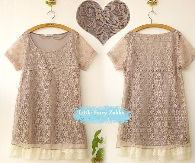 Japan Fashion Slim Short Sleeve Lace Chiffon lace dress  